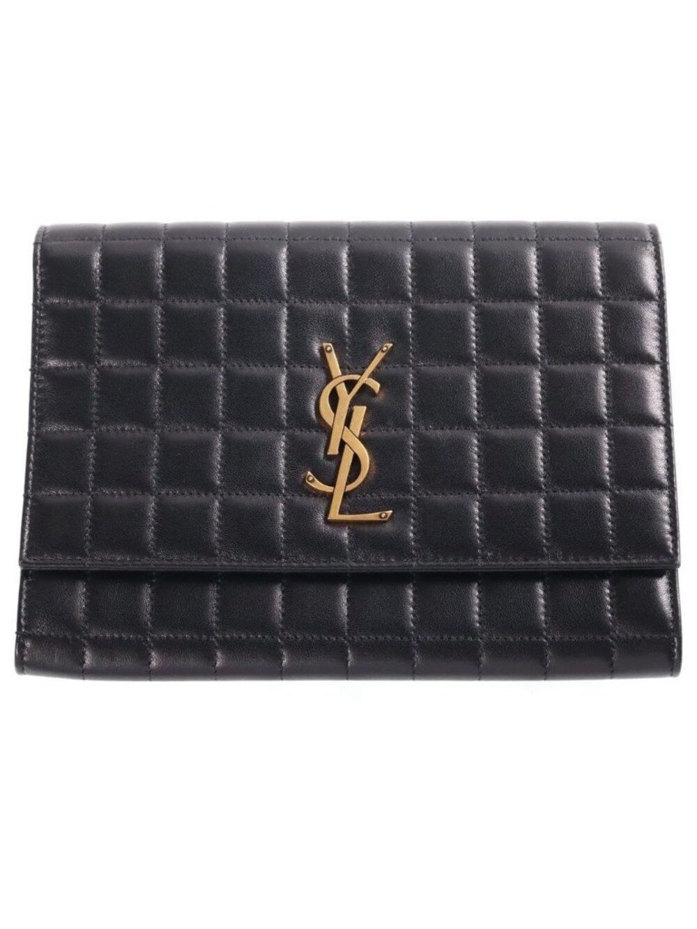 Saint Laurent Paris Quilted Leather Clutch Cassandra Handbag Second Black